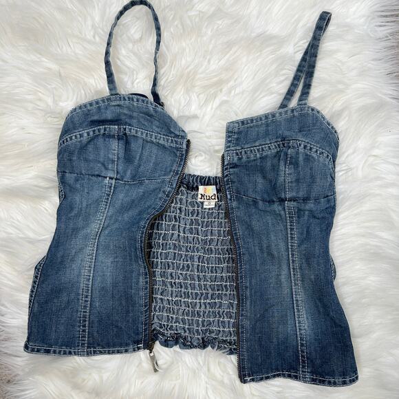Y2K Vintage MUDD Denim Corset Top Womens Small Bustier Indie Sleaze Cowgirl Zip - Picture 2 of 5